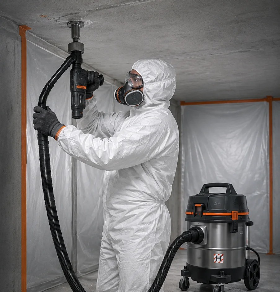 Sanierungstechnik und Schutzausrüstung im Einsatz